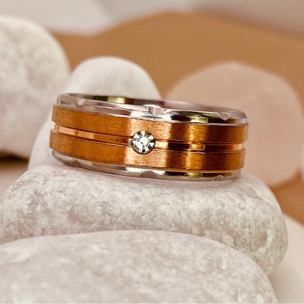 Titanium Steel- Silver- Rose Gold- Diamond Wedding Band Ring